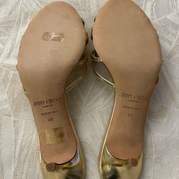 JIMMY CHOO GOLD HEEL OPEN TOE HEELS - Picture 6 of 12